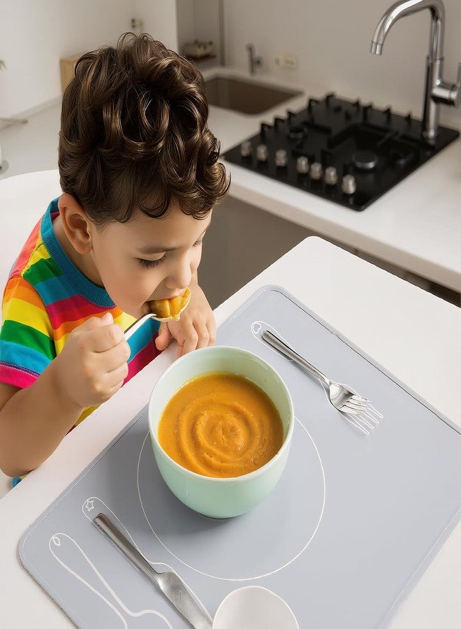 SeewtLice 4 Pcs Toddler Placemats: Non-Slip Silicone Baby Placemat for Dining Table, 16x12 Inch Reusable Food Mat for Kids Learning, Eating & Travel (Soft Colors) - Image 5